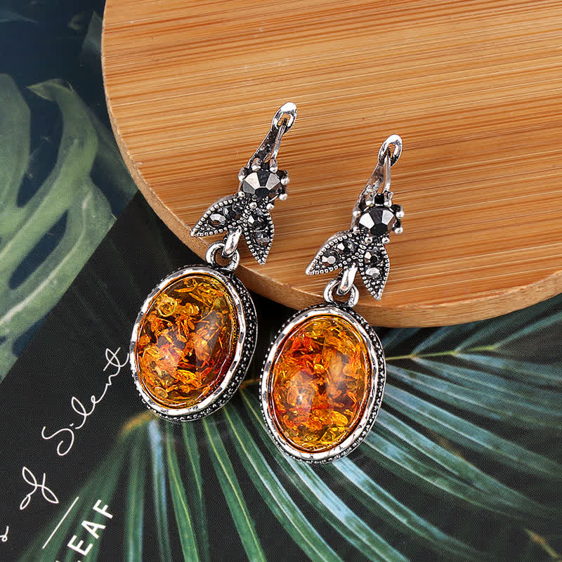 Nora - Boucles d'oreilles fleurs vintage en ambre