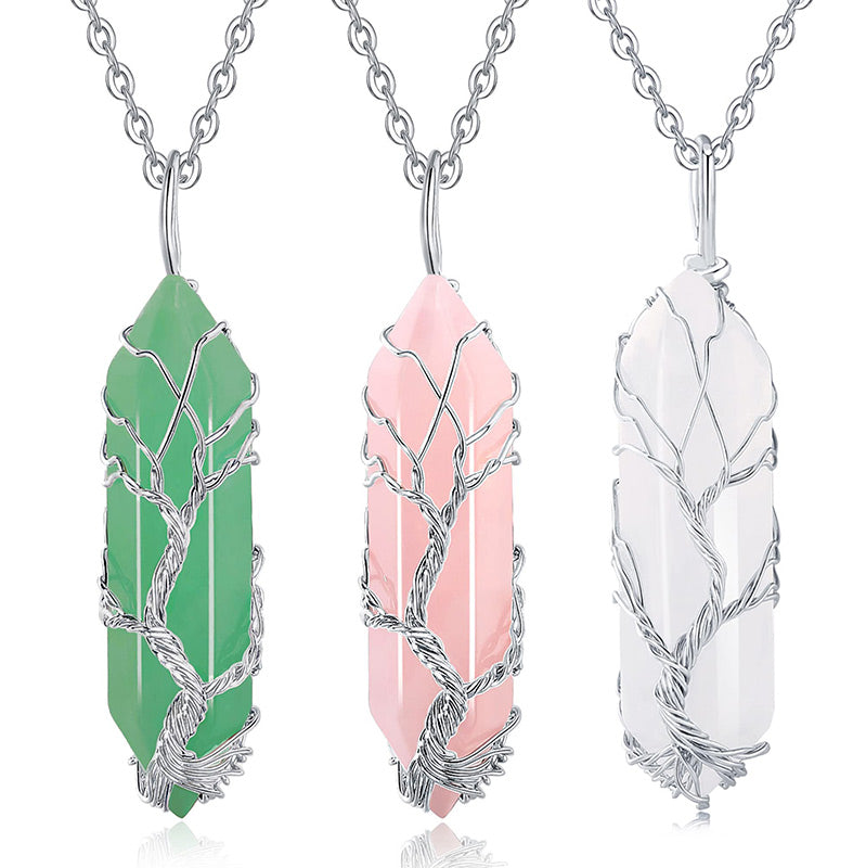 Elara - Collier arbre de vie en cristal et pierre précieuse