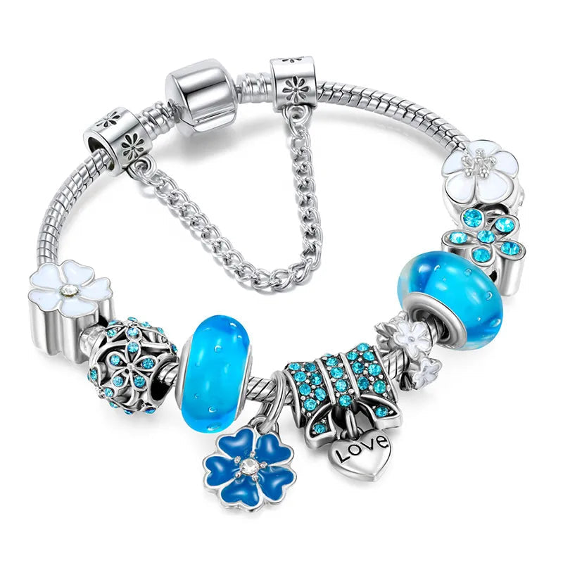 CharmBracelet 925 - Bracelet en argent élégant à fleurs