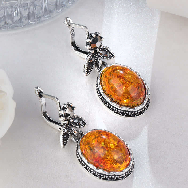 Nora - Boucles d'oreilles fleurs vintage en ambre