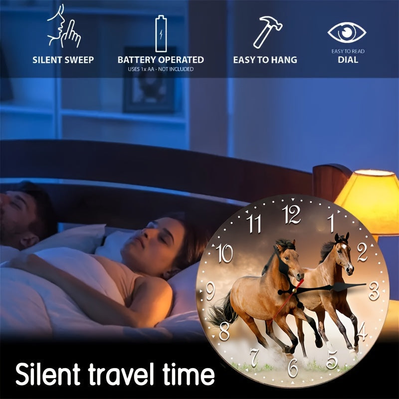 GallopTime Clock - Horloge murale chevaux au galop en bois