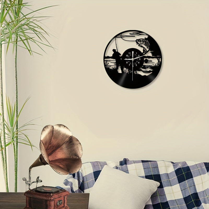 VinylCatch Clock - Horloge Murale Rétro sur Thème de la Pêche