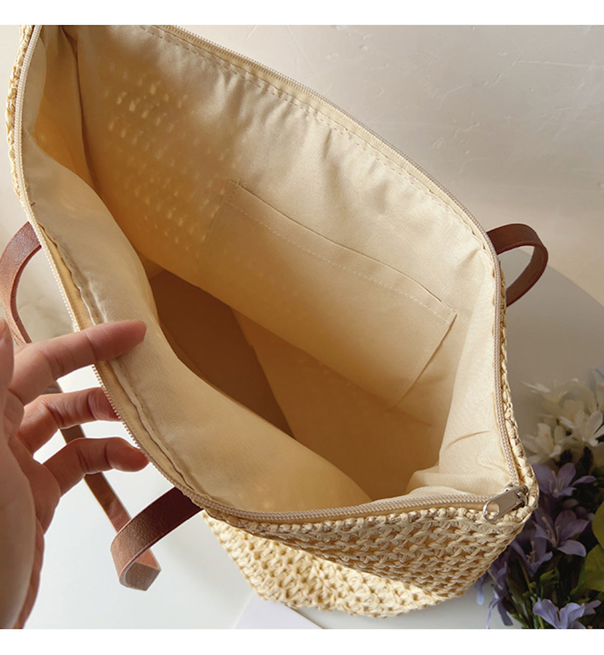 SummerBreeze Tote - Sac Osier Stylé Anses en Cuir