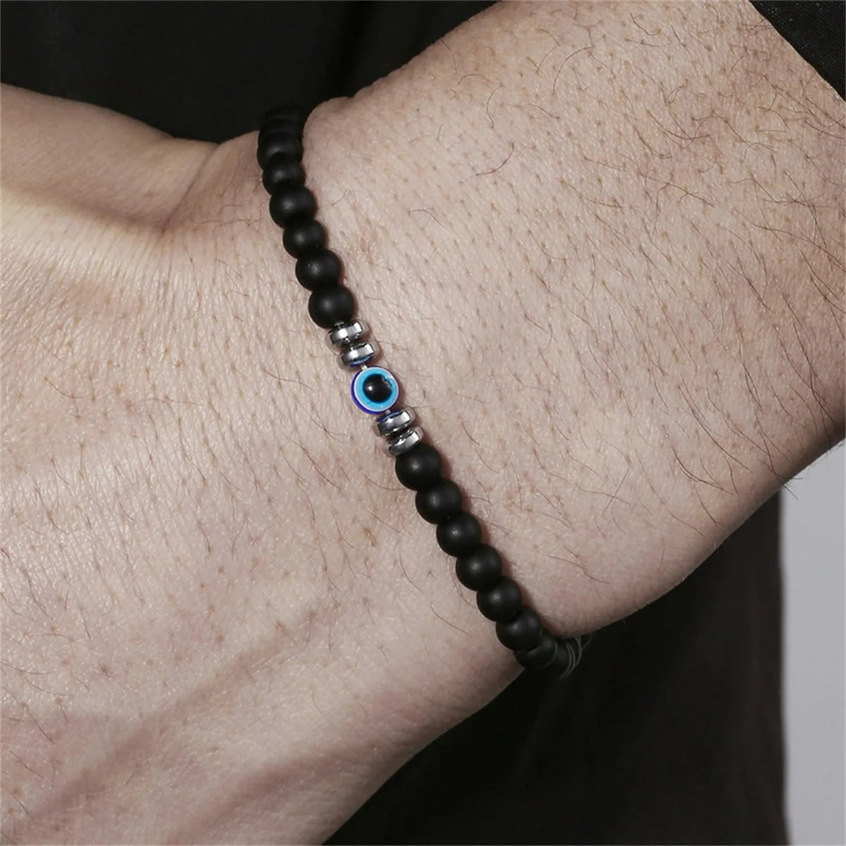 Thor - Bracelet mauvais œil en pierres naturelles 4mm pour homme