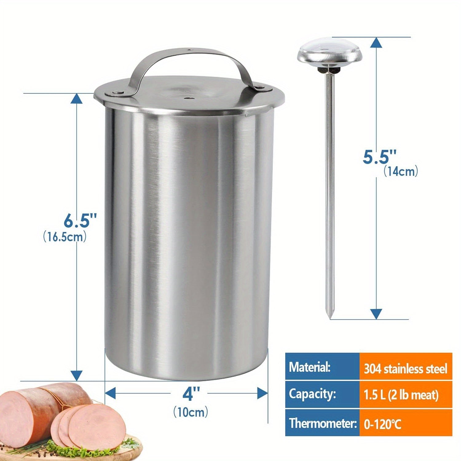 DeliCraft - Presse à Jambon en Acier Inoxydable avec Thermomètre Intégré