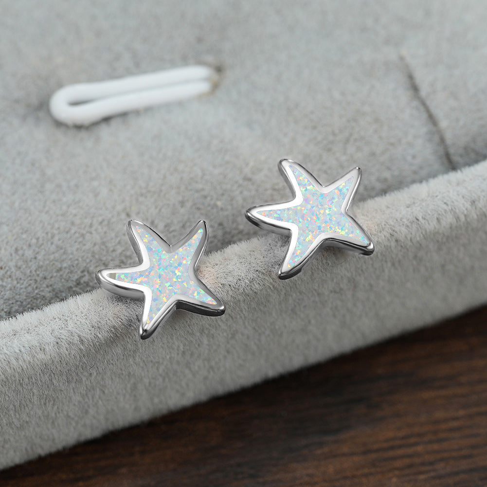 Marina - Boucles d'oreilles étoile de mer en opale bleue