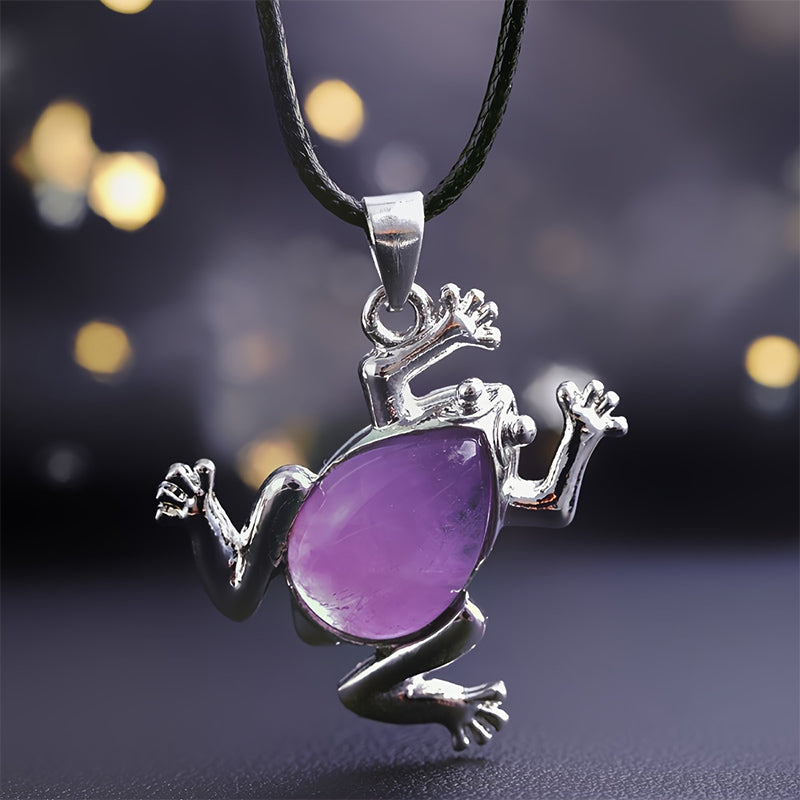 Gaia - Collier méditation en cristaux naturels au design grenouille