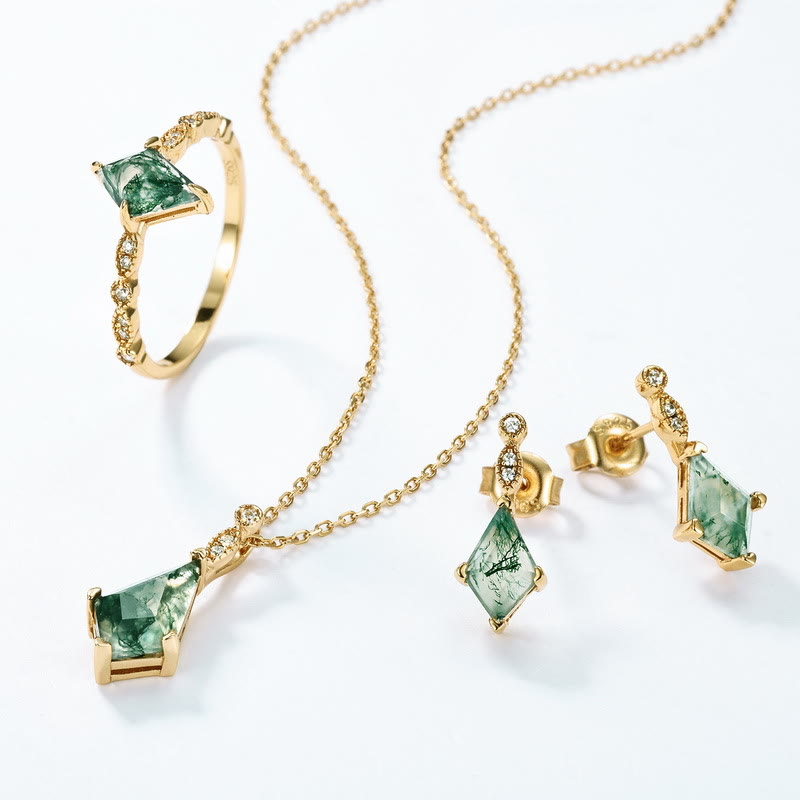 Lana - Parure agate mousse et zircon blanc élégante