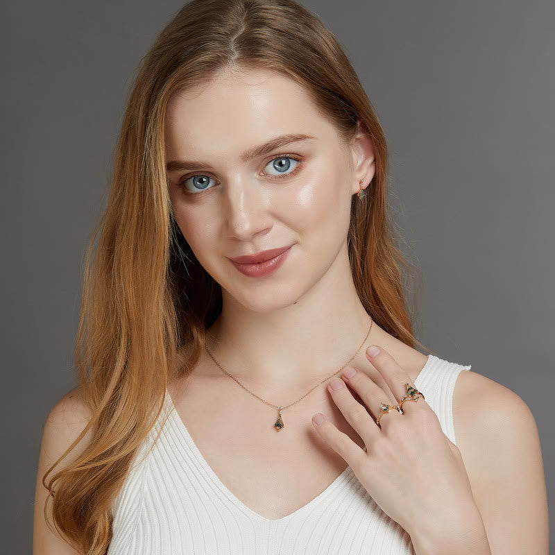 Lana - Parure agate mousse et zircon blanc élégante