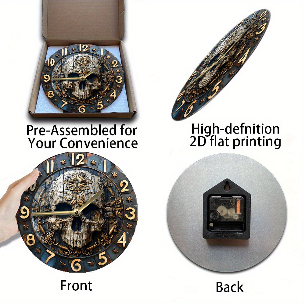 SkullTime Clock - Horloge Murale Moderne en Aluminium Tête de Mort