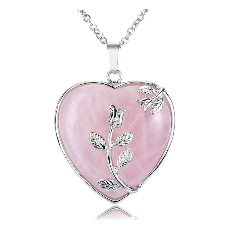 Amara - Collier pendentif cœur en quartz rose