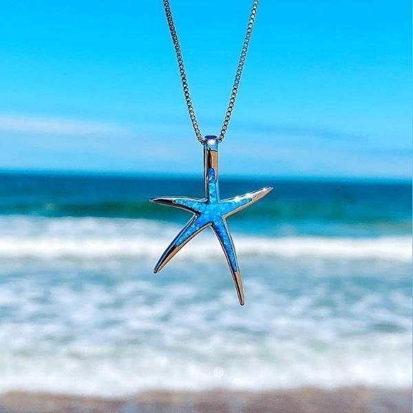 Maris - Collier étoile de mer opale bleue océan