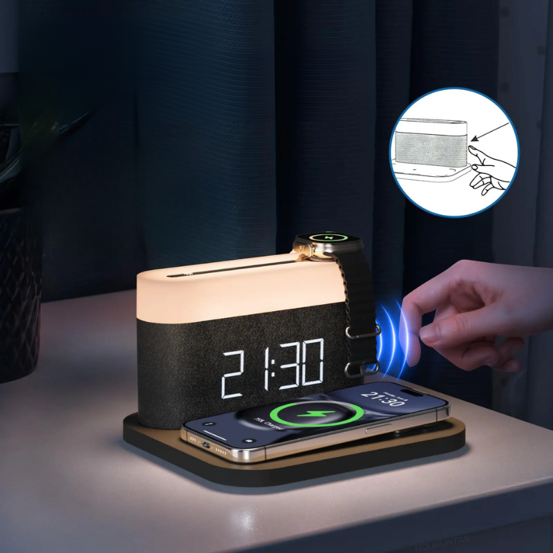 LuxeCharge Pro - Chargeur sans fil 15W avec veilleuse et fonction réveil