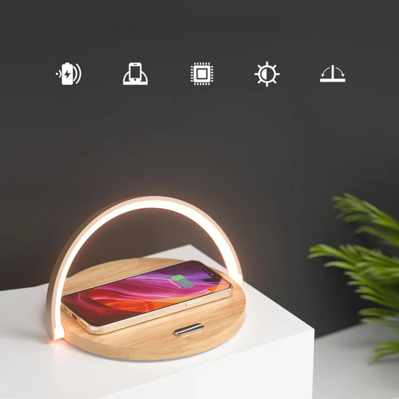 PowerGlow - Chargeur sans fil 15W avec lampe de bureau intégrée