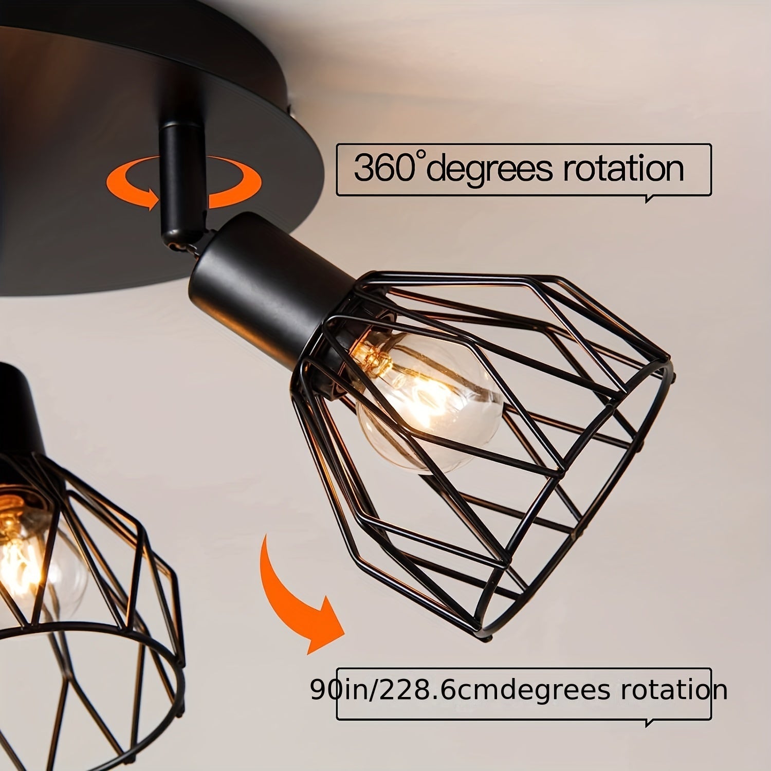 RusticGlow - Plafonnier noir de style campagne à abat-jour orientables