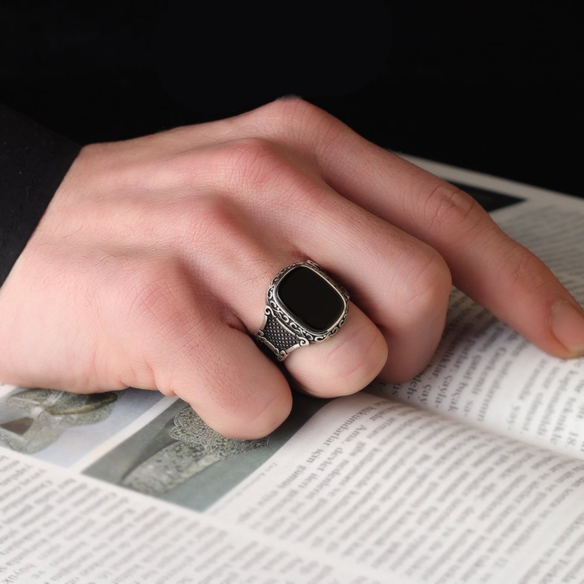 Max - Bague onyx noir et argent pour homme