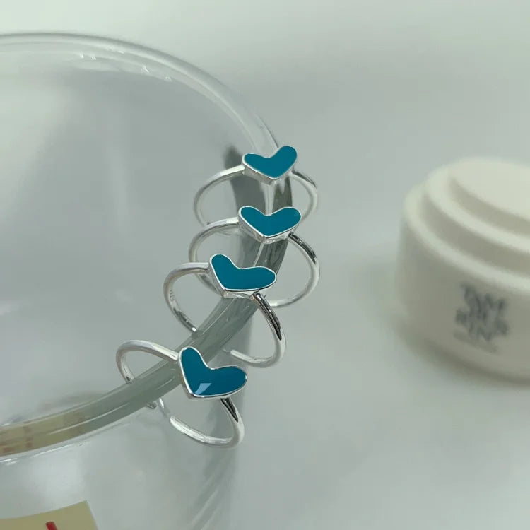 Ameline - Bague cœur en argent goutte bleue réglable
