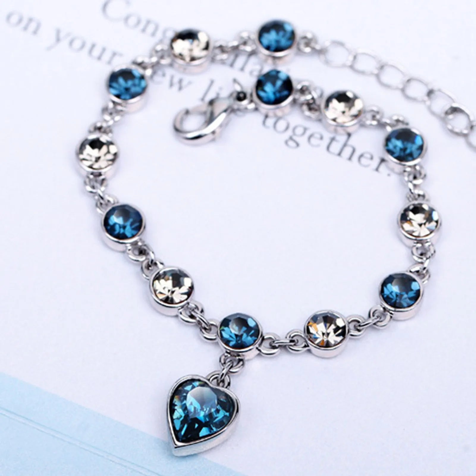 Bracelet Cristal Cœur Océan - Charme Bleu Zirconia