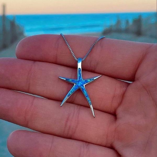 Maris - Collier étoile de mer opale bleue océan