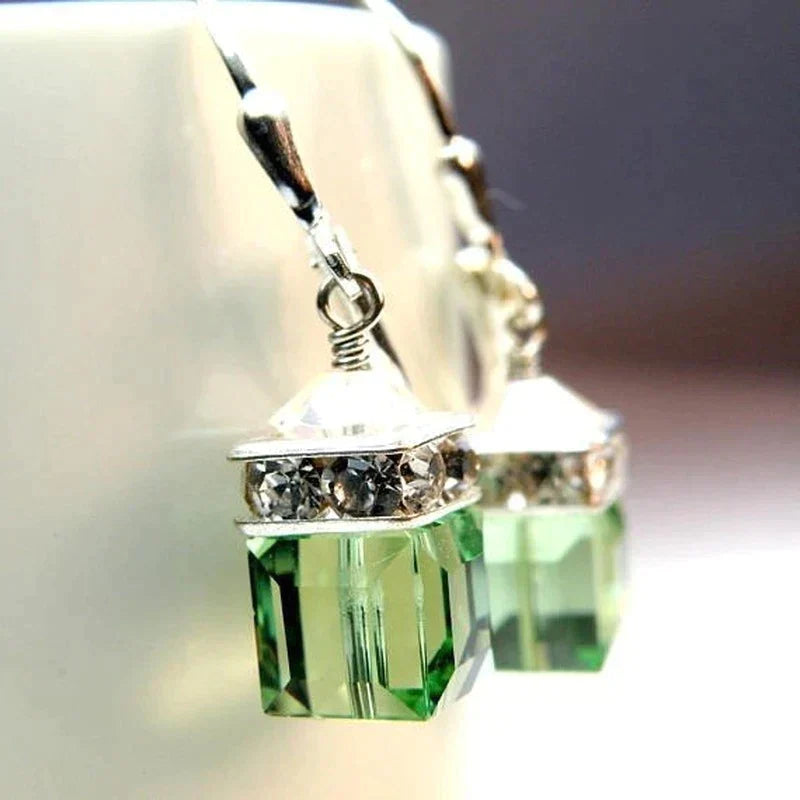 Boucles d'Oreilles Péridot Vert - Pierre Carrée Argent