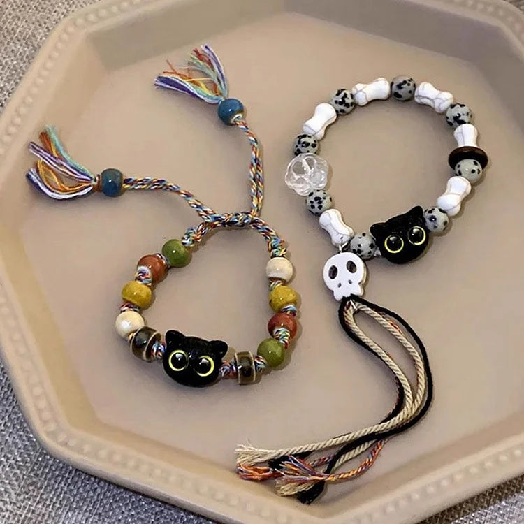 Selina - Bracelet chats et crânes style bohème