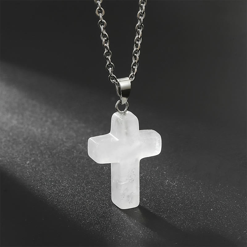 Seraphina - Collier croix en pierres précieuses naturelles