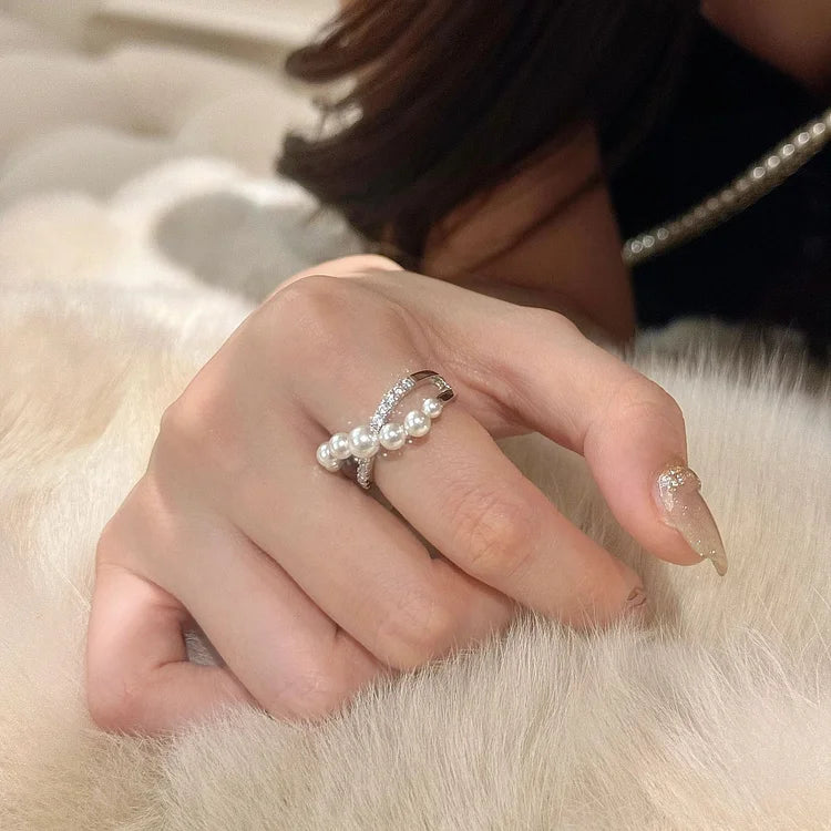 Bague Vintage Réglable Isadora - Zirconia et Perle