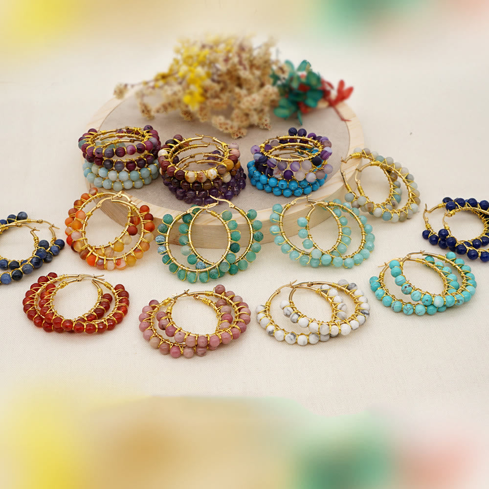 Sanne - Grandes créoles boho en cristaux naturels