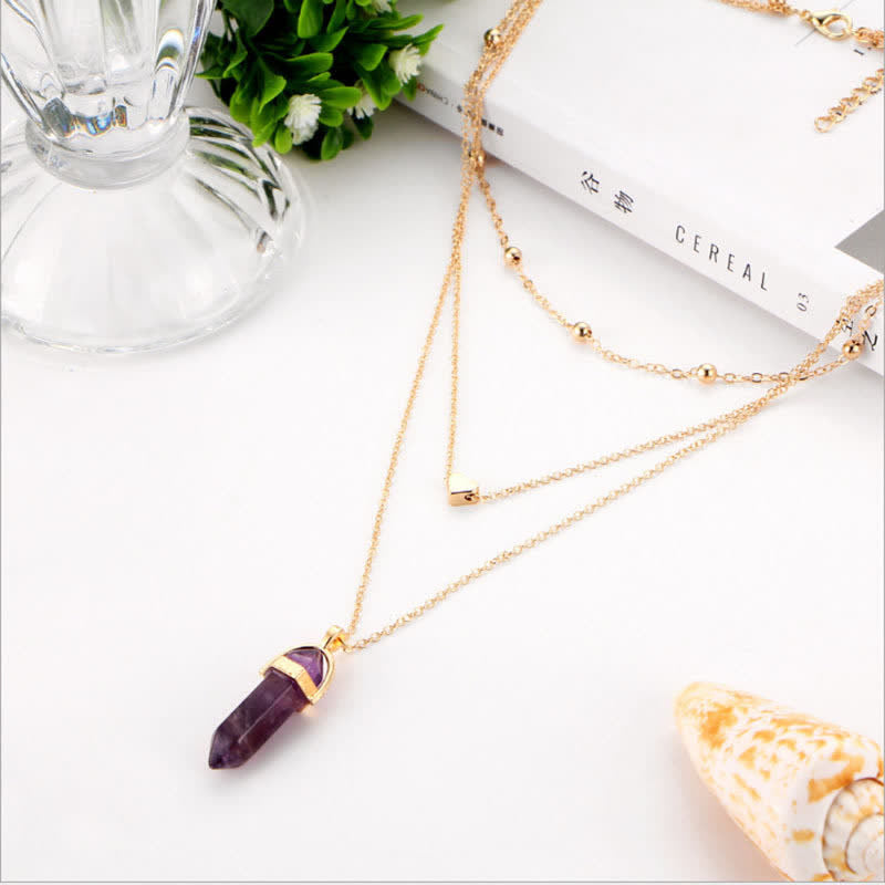 Aurora - Collier hexagonal en cristaux naturels et pierre précieuse