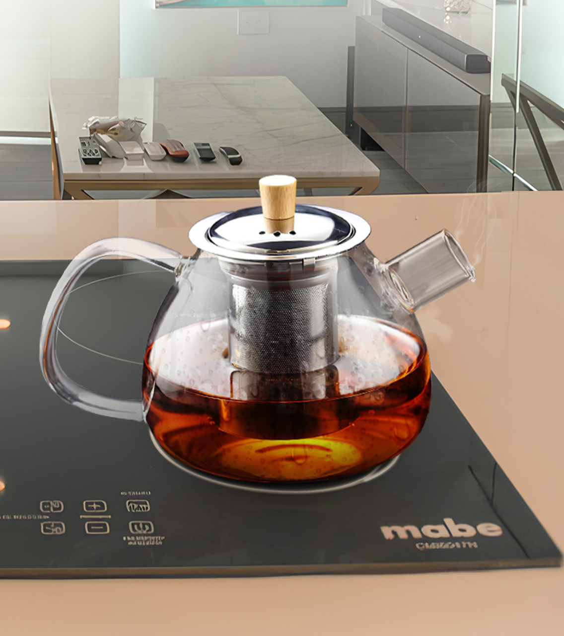TeaFusion - Théière en Verre avec Filtre et Support Chauffant