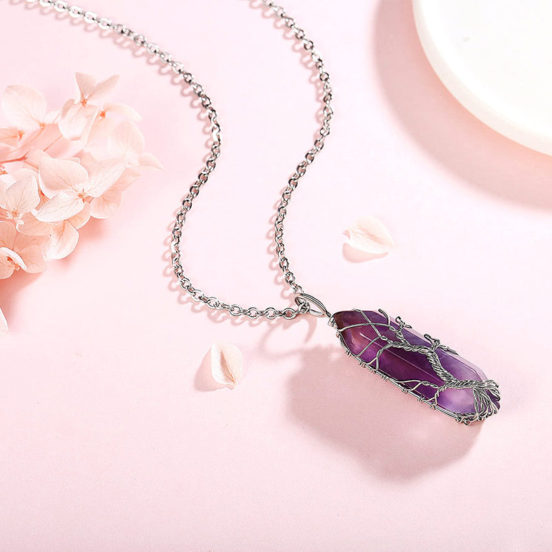 Elara - Collier arbre de vie en cristal et pierre précieuse
