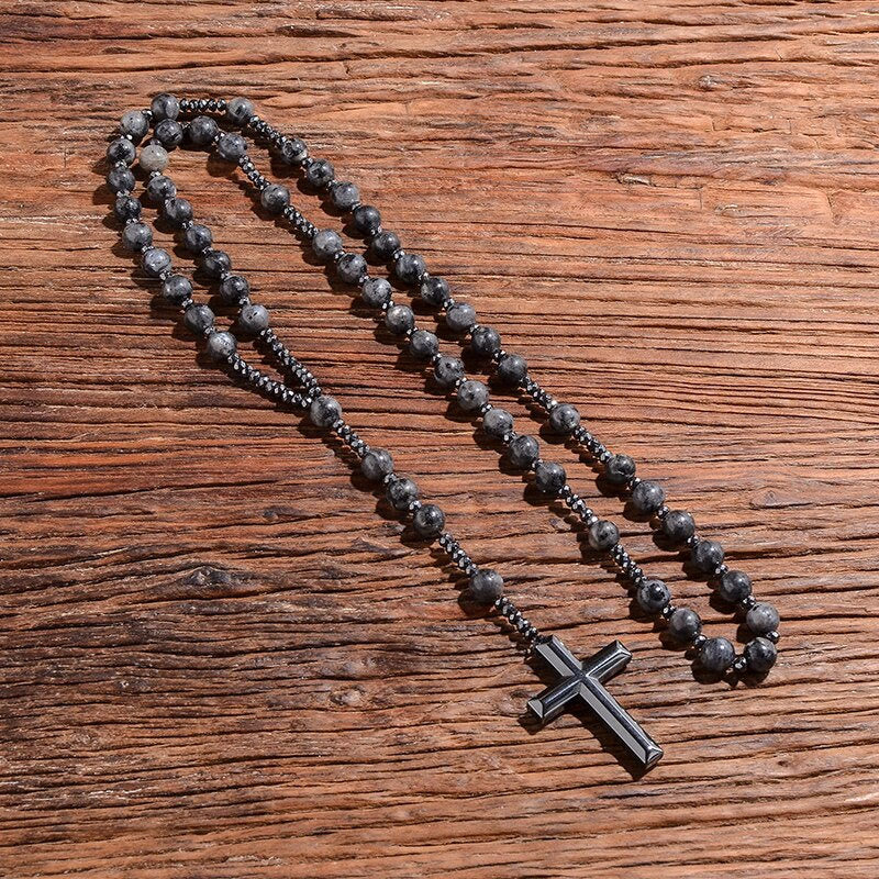 Collier Rosaire Croix Orion - Œil de Tigre Lapis