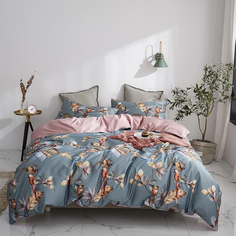 Blue-Gray Infinity - Parure de Housse de Couette de Luxe en Coton Égyptien