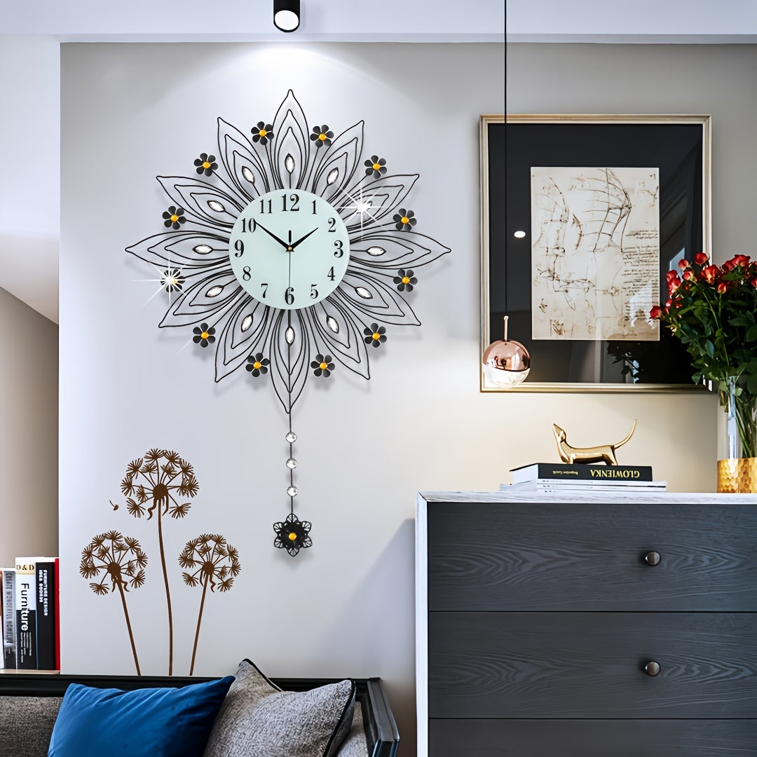 GoldenBloom Clock - Horloge Murale Silencieuse de Luxe a Motif Floral