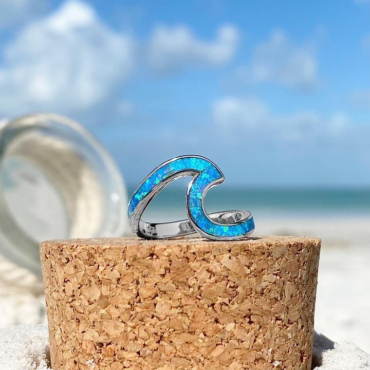 Livia - Bague vagues océan en opale et argent