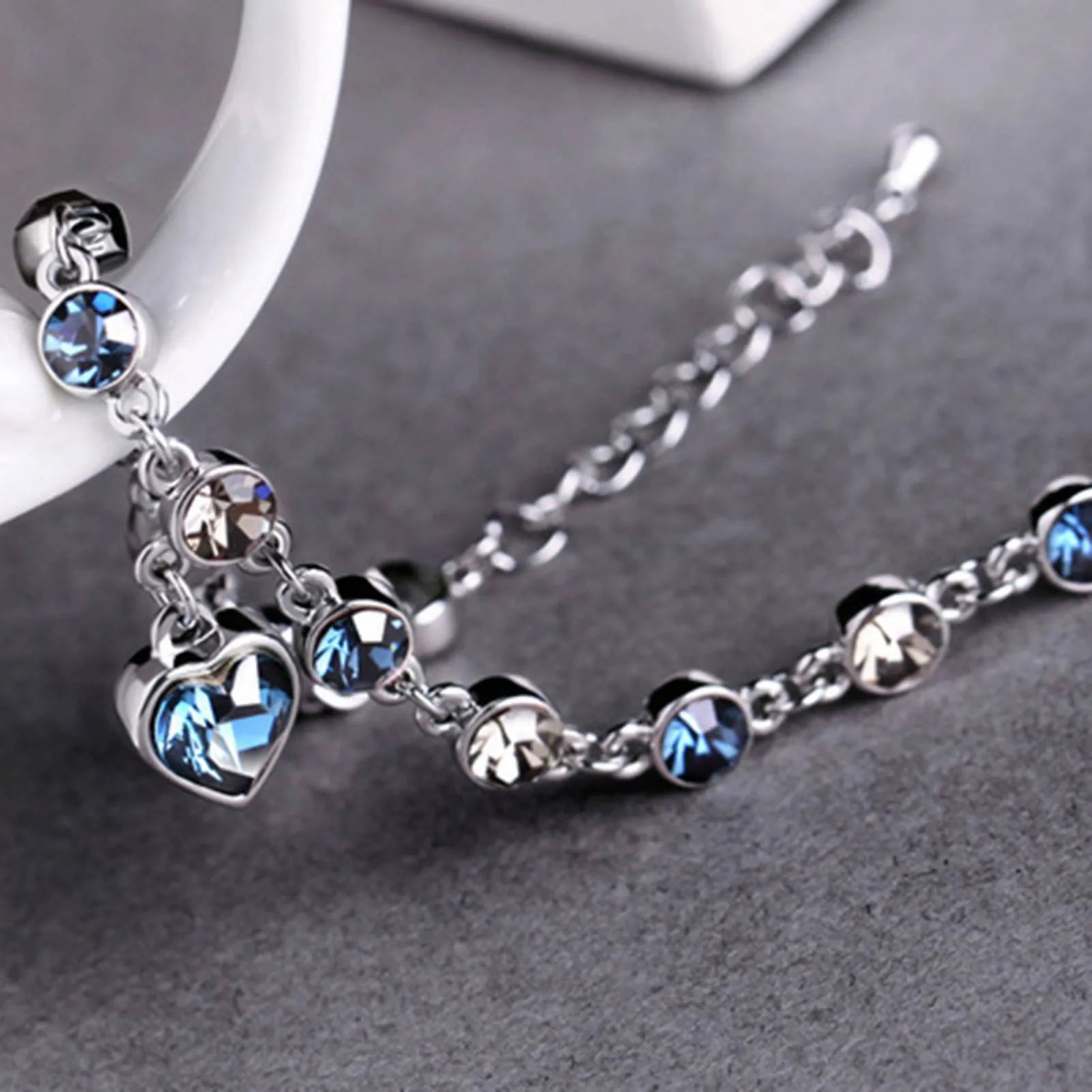 Bracelet Cristal Cœur Océan - Charme Bleu Zirconia