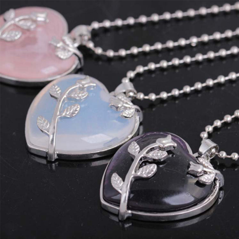 Amara - Collier pendentif cœur en quartz rose