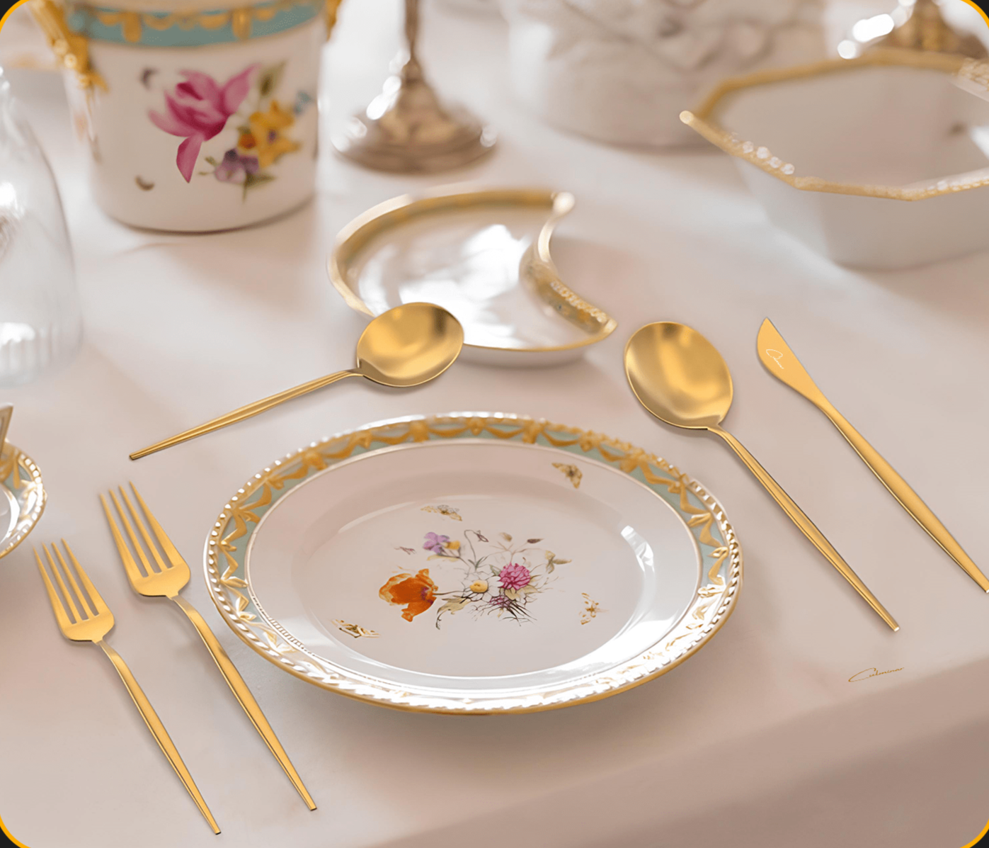 GoudenGlans - Set de Couverts de Luxe 20 Pièces Finition Dorée