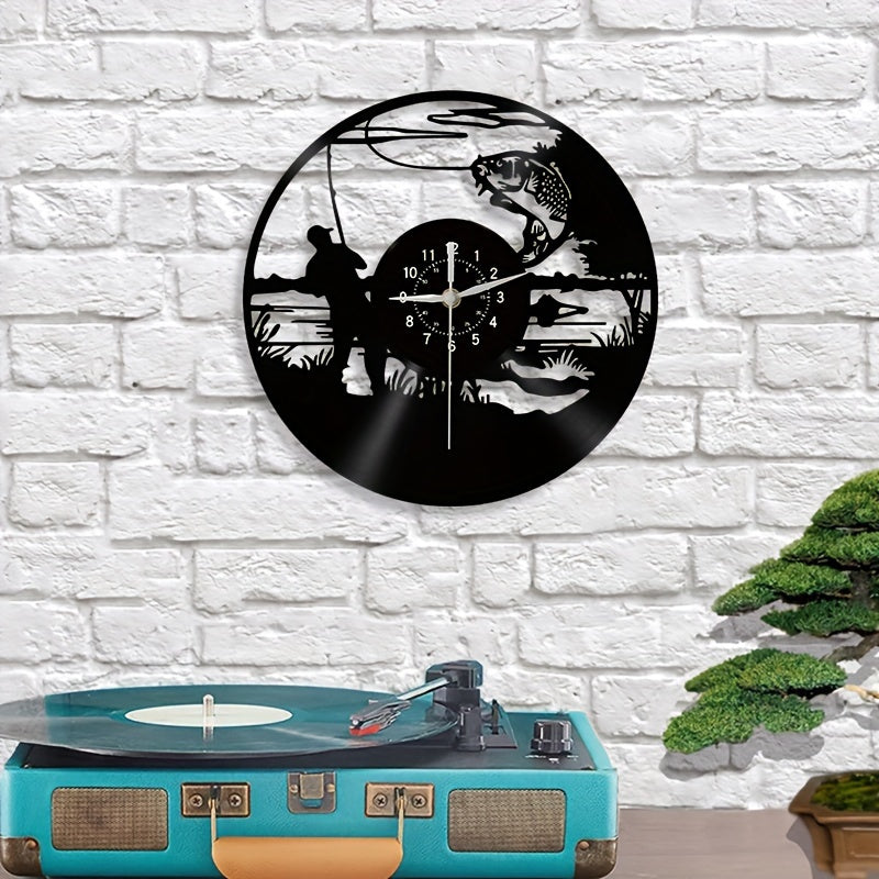 VinylCatch Clock - Horloge Murale Rétro sur Thème de la Pêche
