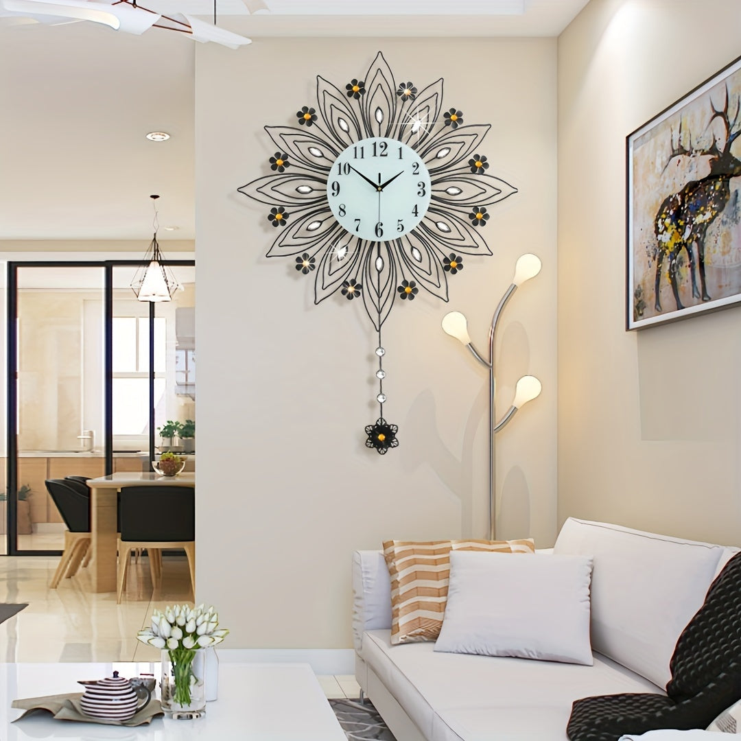 GoldenBloom Clock - Horloge Murale Silencieuse de Luxe a Motif Floral