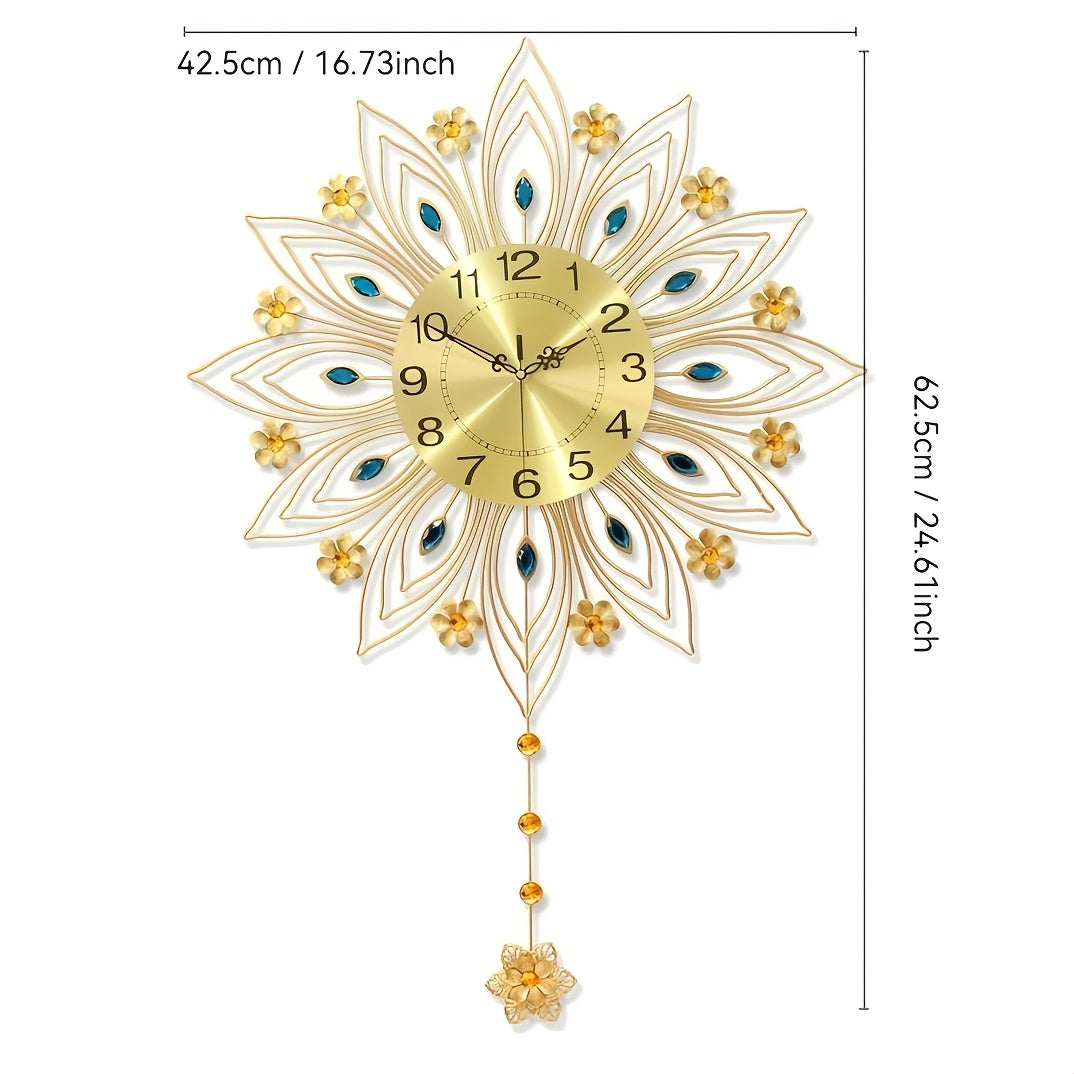 GoldenBloom Clock - Horloge Murale Silencieuse de Luxe a Motif Floral
