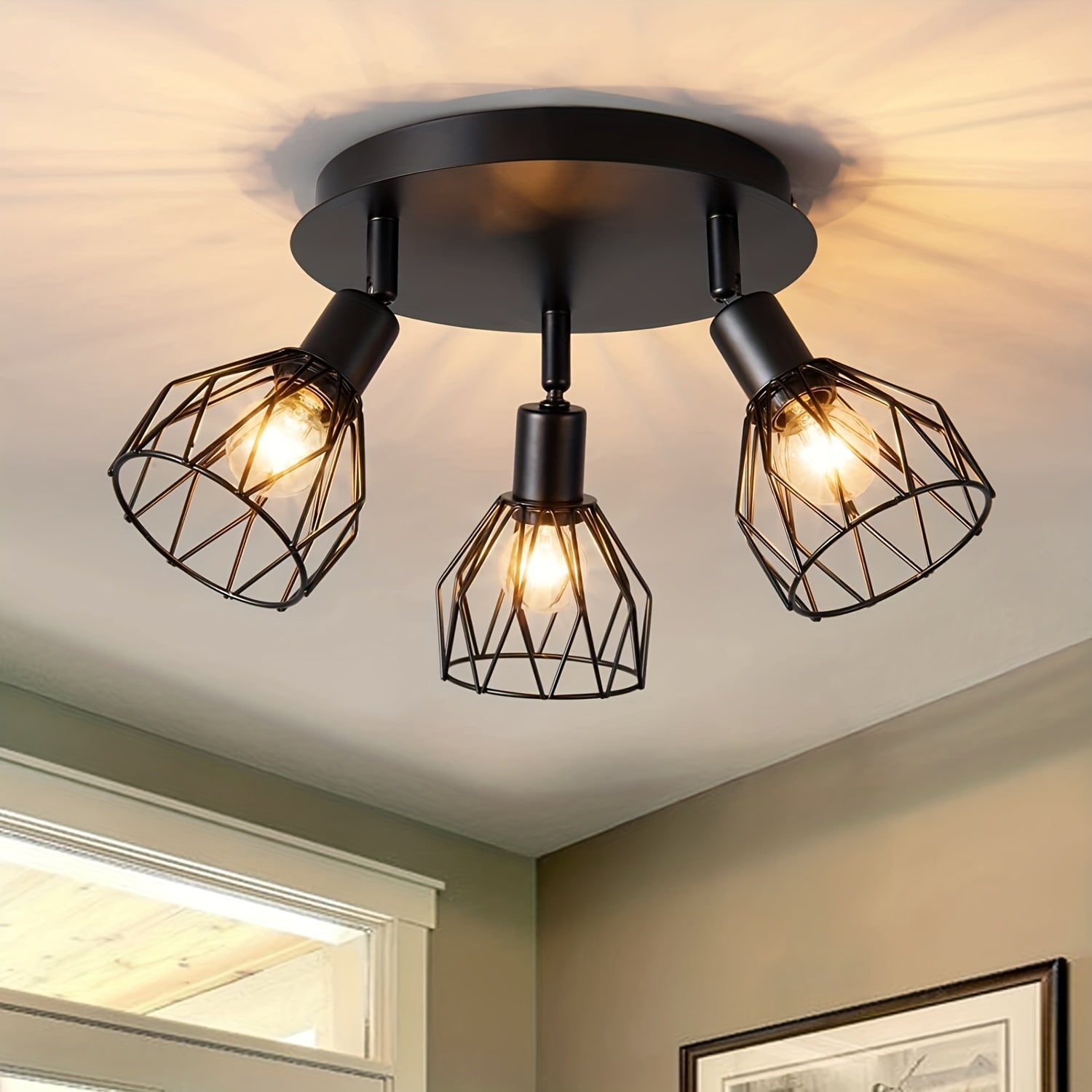 RusticGlow - Plafonnier noir de style campagne à abat-jour orientables