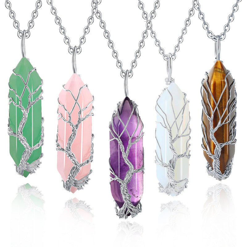 Elara - Collier arbre de vie en cristal et pierre précieuse