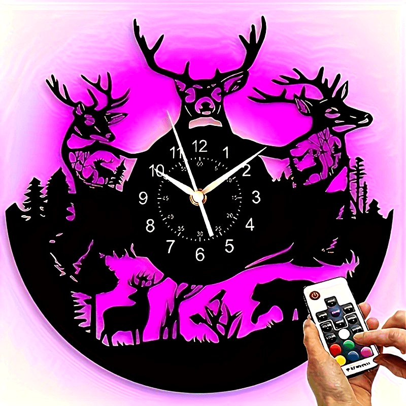 DeerGlow - Horloge Murale Cerf en Vinyle Recycle Silencieuse