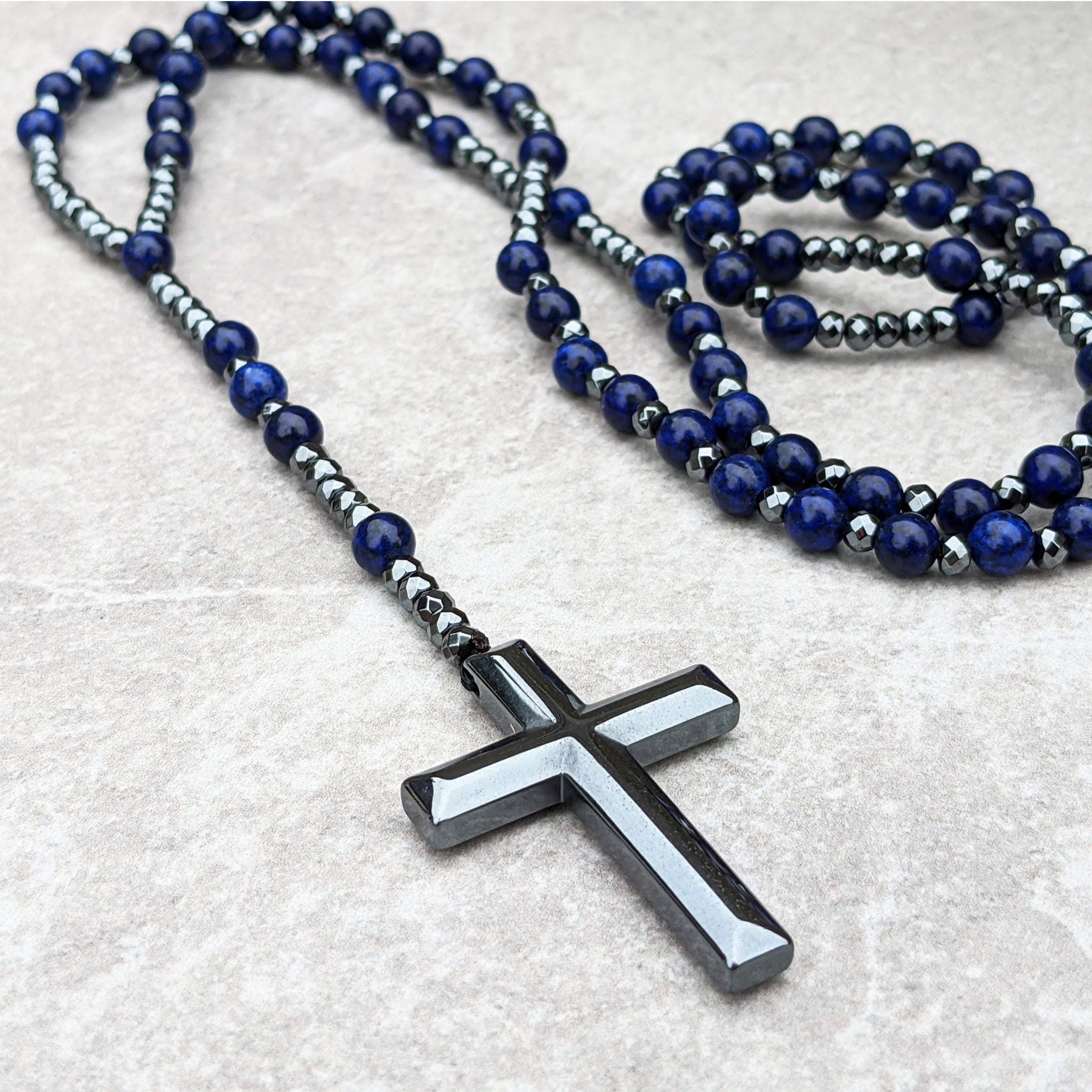 Collier Rosaire Croix Orion - Œil de Tigre Lapis