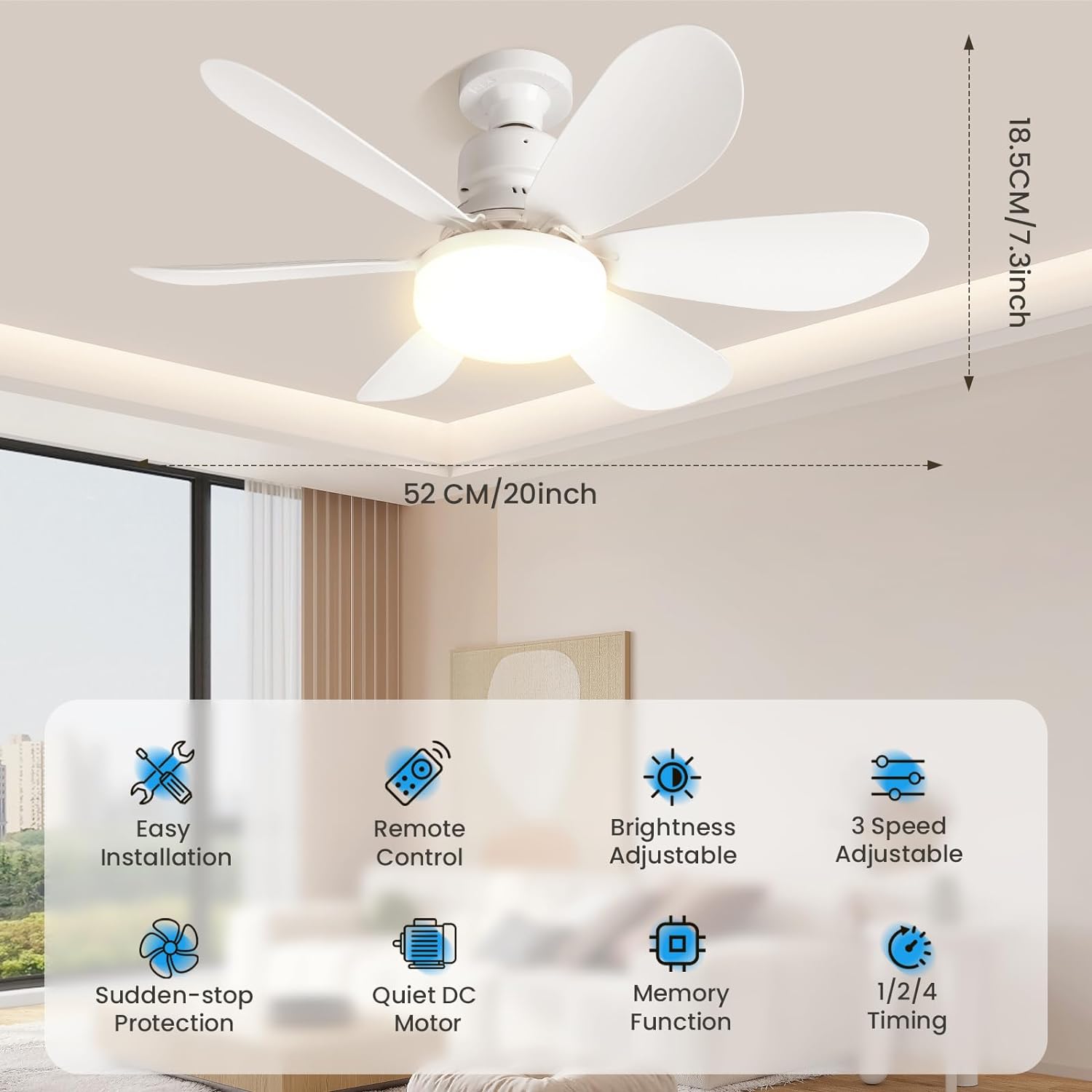 BreezeLight Fan - Ventilateur de Plafond LED Réglable avec Télécommande