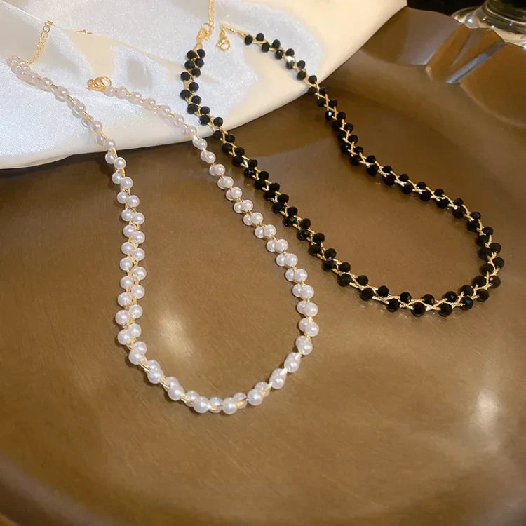 Amira - Collier double rang cristaux et perles de luxe
