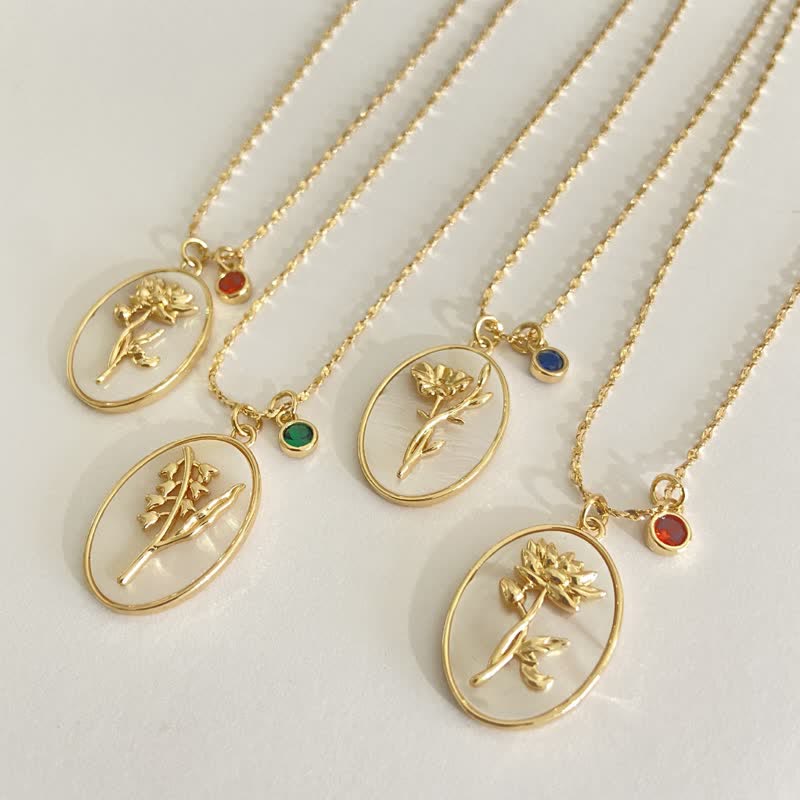 Aurora - Collier pierre de naissance et fleur de naissance