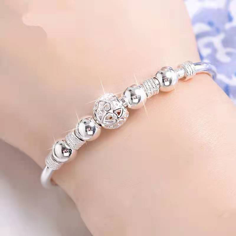 Bracelet en argent 925 perles porte-bonheur réglable