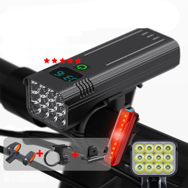 LuminousRide - Phare Vélo Rechargeable 5000 Lumens 12 LED
